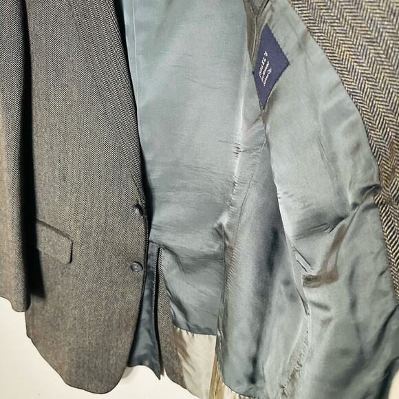 BURBERRY London Mens Gray Herringbone 44 Long Wool Silk Blend Blazer Size 44 - Picture 9 of 14